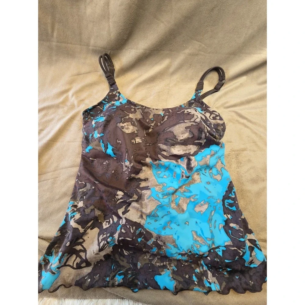 Amoena Coral Sea Tankini Top & Bikini Bottom Set Brown Blue Size M 36C 10 12 40C
